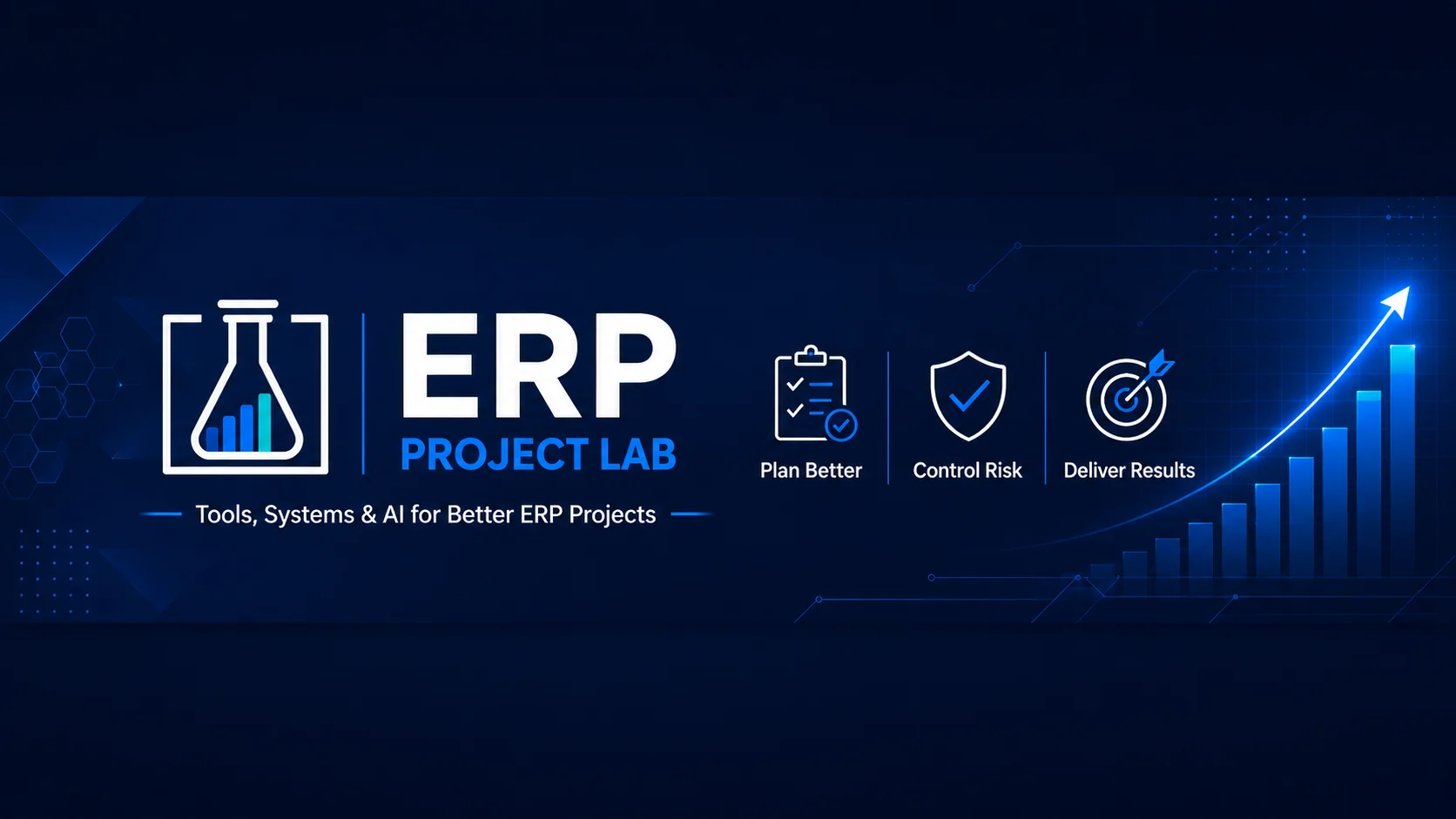 ERP Project Lab brand banner showing Plan Better, Control Risk and Deliver Results